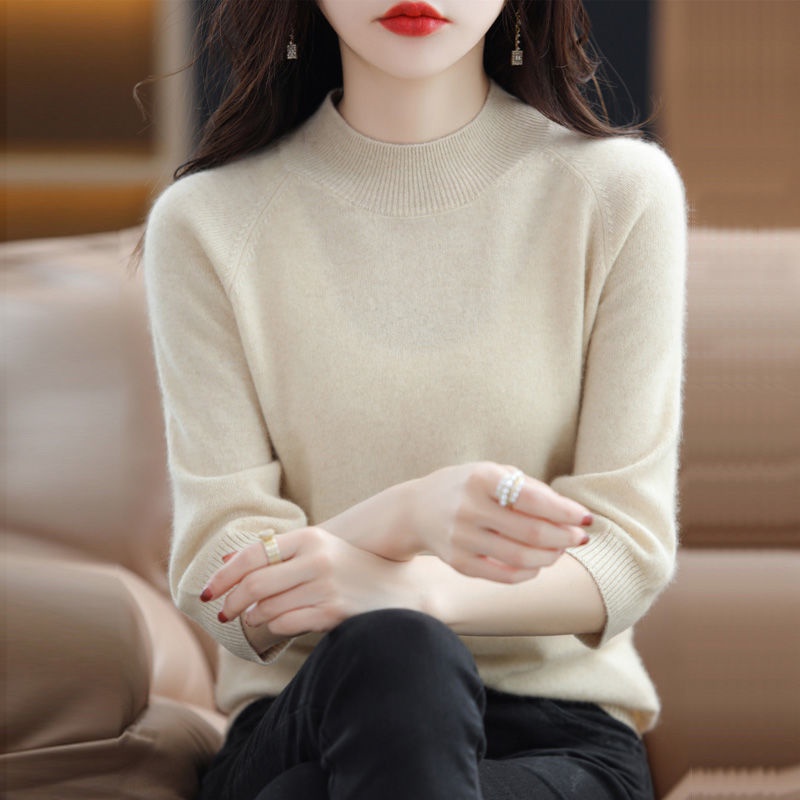 Áo Sweater Dệt Kim Tay Lỡ Cổ Lọ Dáng Rộng Thời Trang Xuân Thu Phong Cách Hàn Quốc Cho Nữ 100#10.15