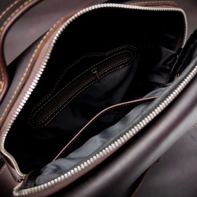 Túi đeo chéo da bò thật Harley nâu đen 10in | Thiết kế và gia công thủ công tại xưởng Manuk Leather