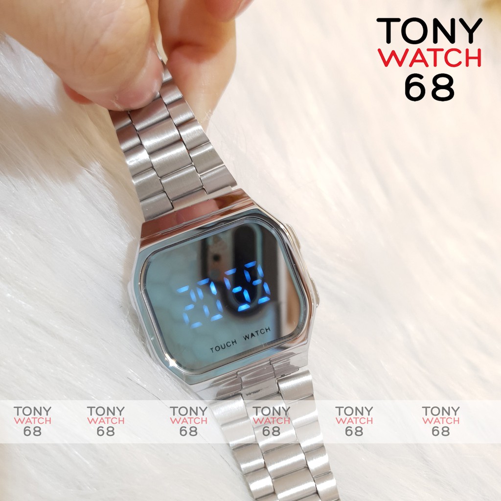 Đồng hồ nam điện tử SL mặt vuông màu bạc độc đáo dây kim loại chống nước chính hãng Tony Watch 68