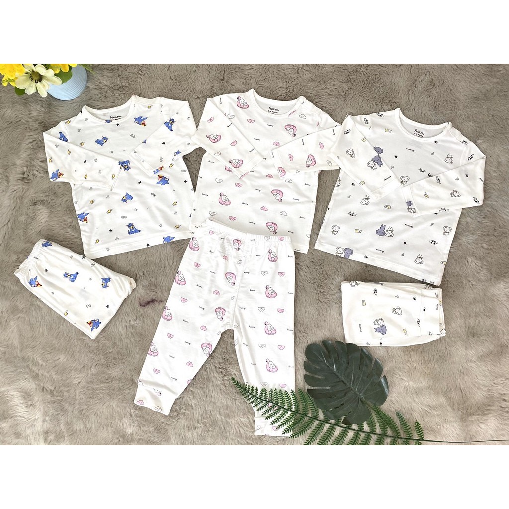 3-6m Tổng hợp mẫu bộ đồ tay dài sợi tre Avaler Trơn, Kẻ, Họa Tiết Size