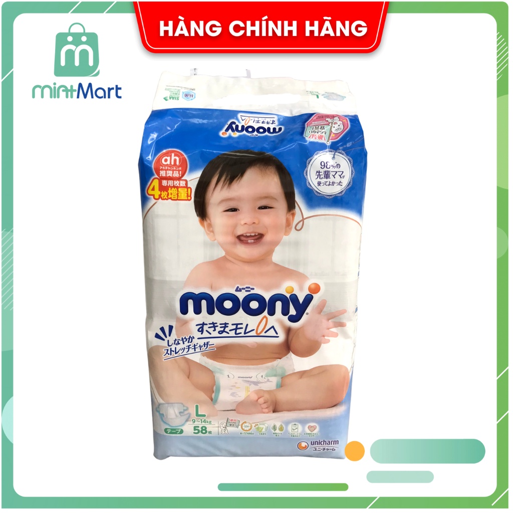 Bỉm Moony Xanh nội địa Nhật cộng miếng đủ size từ NB96/S90/M68/M64/L58/L50/XL44