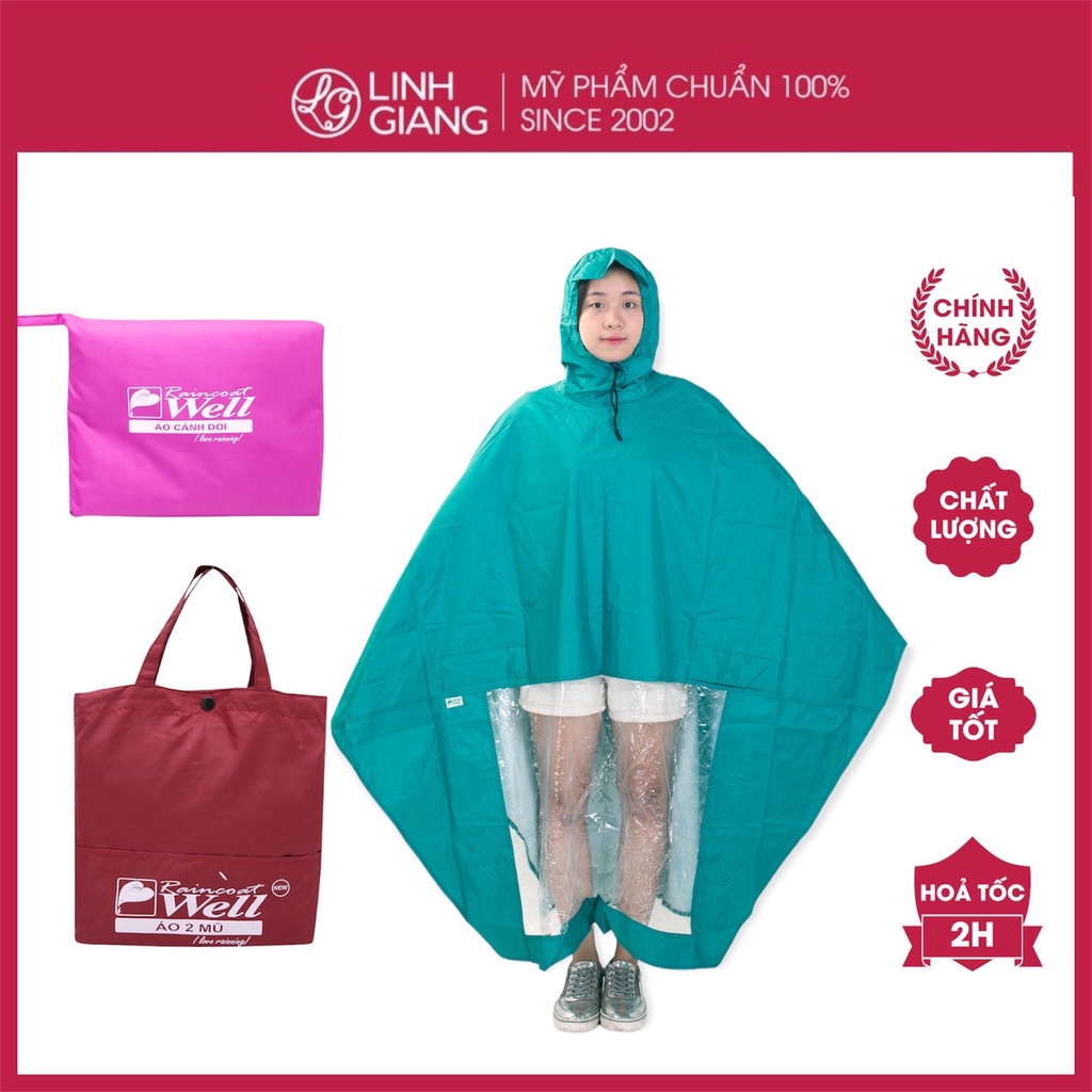 ㍿Áo mưa Raincoat Well xẻ cạnh hai mũ cánh dơi siêu nhẹ chống thấm Linh Giang chính hãng