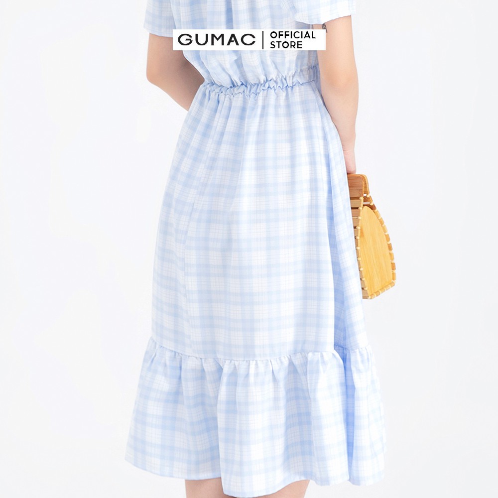 [Mã MABR07062 giảm 8% tối đa 50K đơn từ 249K] Đầm xòe nữ trễ vai caro GUMAC DB691 | BigBuy360 - bigbuy360.vn