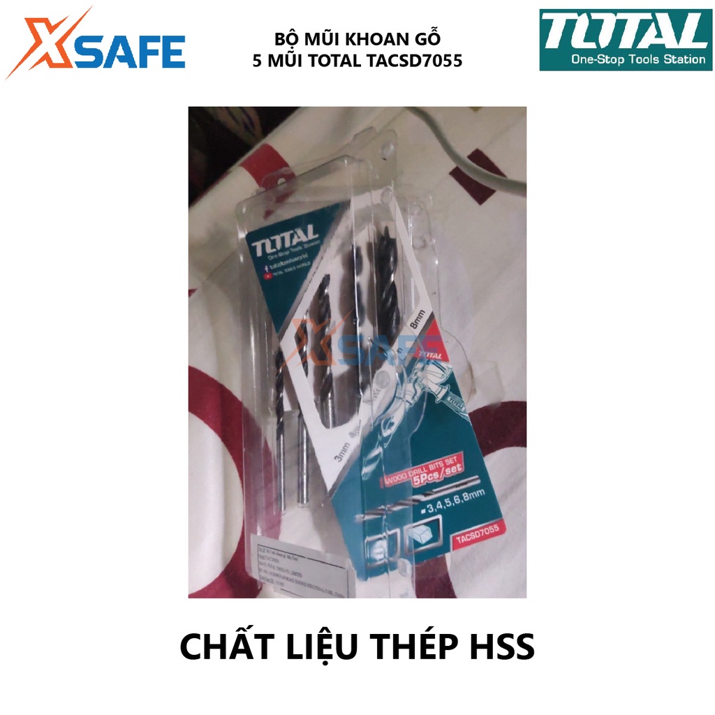 Bộ mũi khoan gỗ 5 chi tiết TOTAL TACSD7055 Combo 5 mũi khoan gỗ size 3X61, 4X75, 5X86, 6X93, 8X117 - Chính hãng