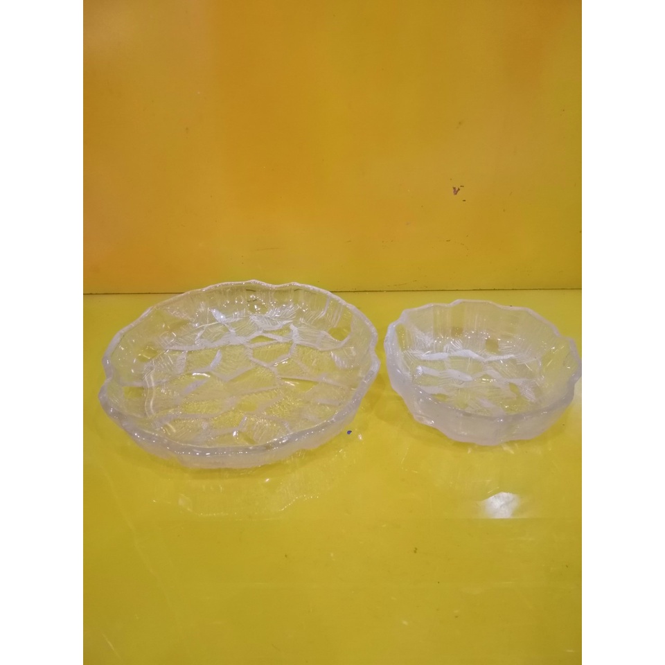 Bộ đĩa và tô pha lê nội địa Nhật dày đẹp, đĩa size 27cm, cao 5cm, tô size 18cm, cao 5cm (mã 921)