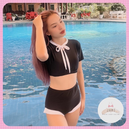 [đồng giá 77k] ĐỒ BƠI NỮ KÍN ĐÁO PHỐI NƠ QUẦN CẠP CAO -JAMI-ATD67