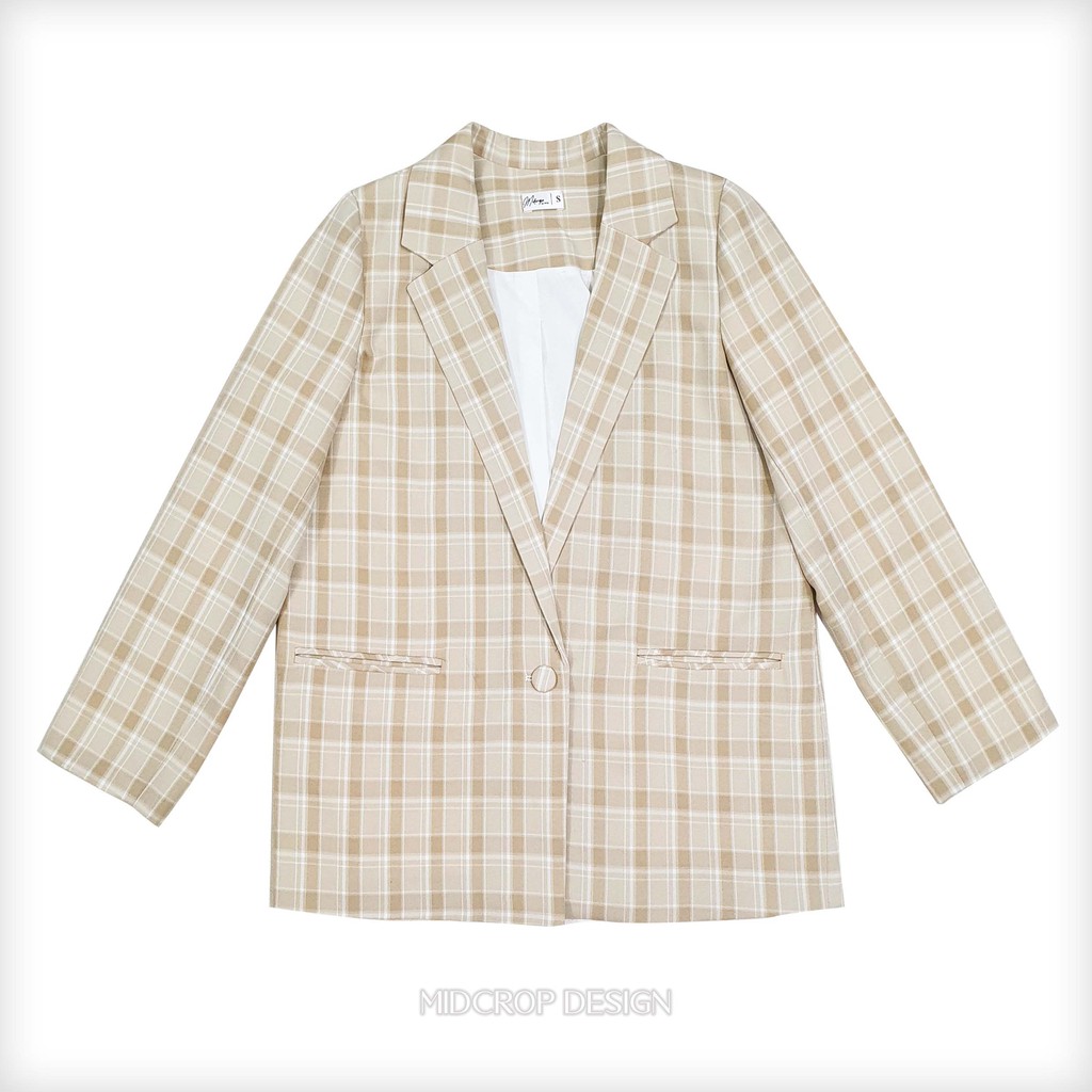 Blazer hai lớp dày dặn đứng dáng kẻ nâu sáng (ảnh tự chụp) | BigBuy360 - bigbuy360.vn