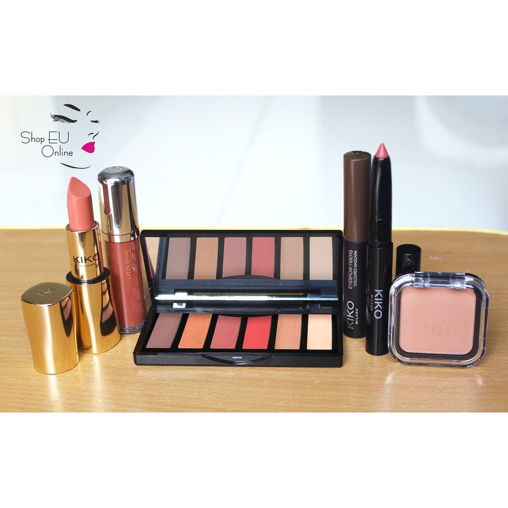 Kiko❤️Freeship❤️ Set 6 món: 3 son, 1 Mascara lông mày, 1 phấn má, 1 phấn mắt: hỗ trợ gói quà (20/10-20/11)