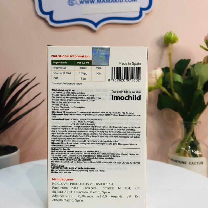 Imochild bổ sung Vitamin D3 K2 DHA giúp bé cao lớn thông minh tăng sức đề kháng - Ponybaby Store