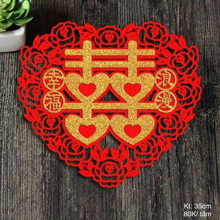Chữ hỷ tim có lớp kim tuyến - đám cưới