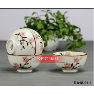 Bát ăn cơm men kem vẽ hoa đào đỏ