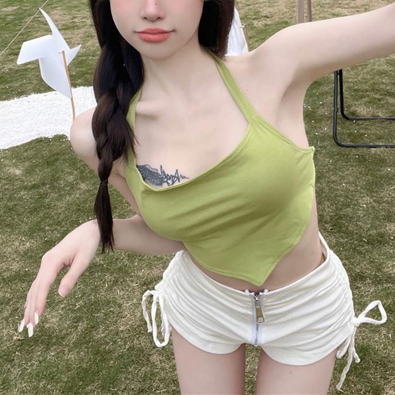 Brroa Áo Crop Top Ôm Dáng Cổ Tròn Có Gân Gợi Cảm Mùa Hè Cho Nữ