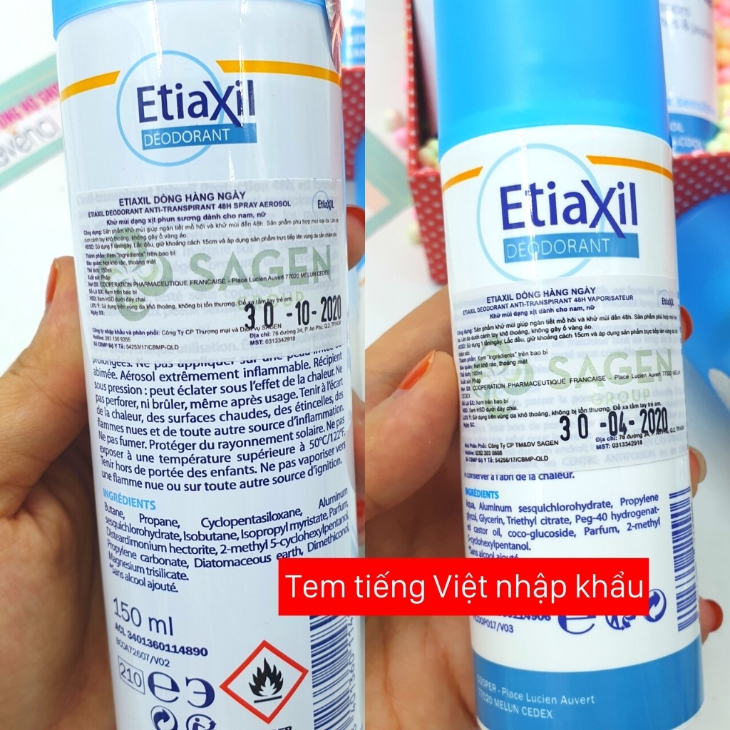 Xịt Khử Mùi ETIAXIL Lăn Khử Mùi Hàng Ngày Déodorant Anti-Transpirant 48h Anti-Traces Blanches &amp; Jaunes (100ml)