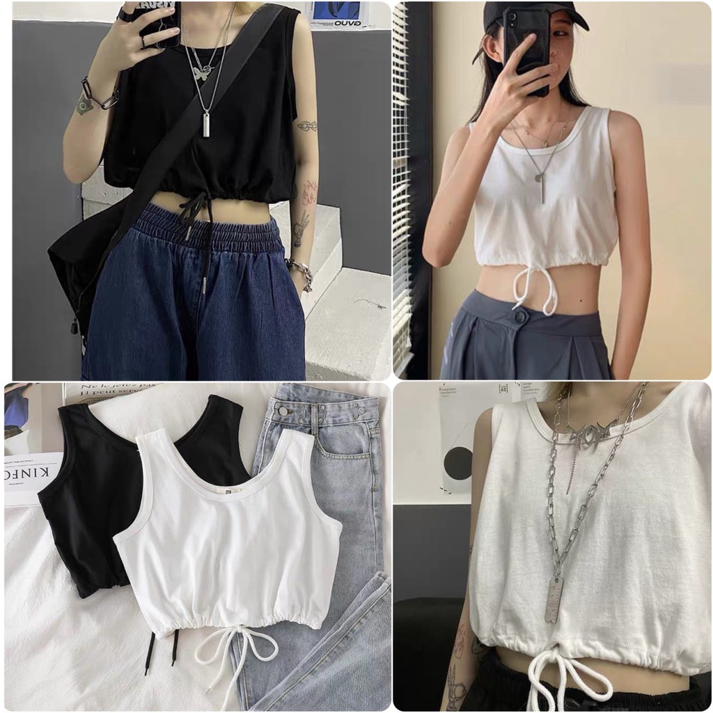 [rẻ vô địch ] Áo croptop nữ-áo crotop ba lỗ buộc dây buộng chất cotton mặc mát có dây buộc phong cách 2021