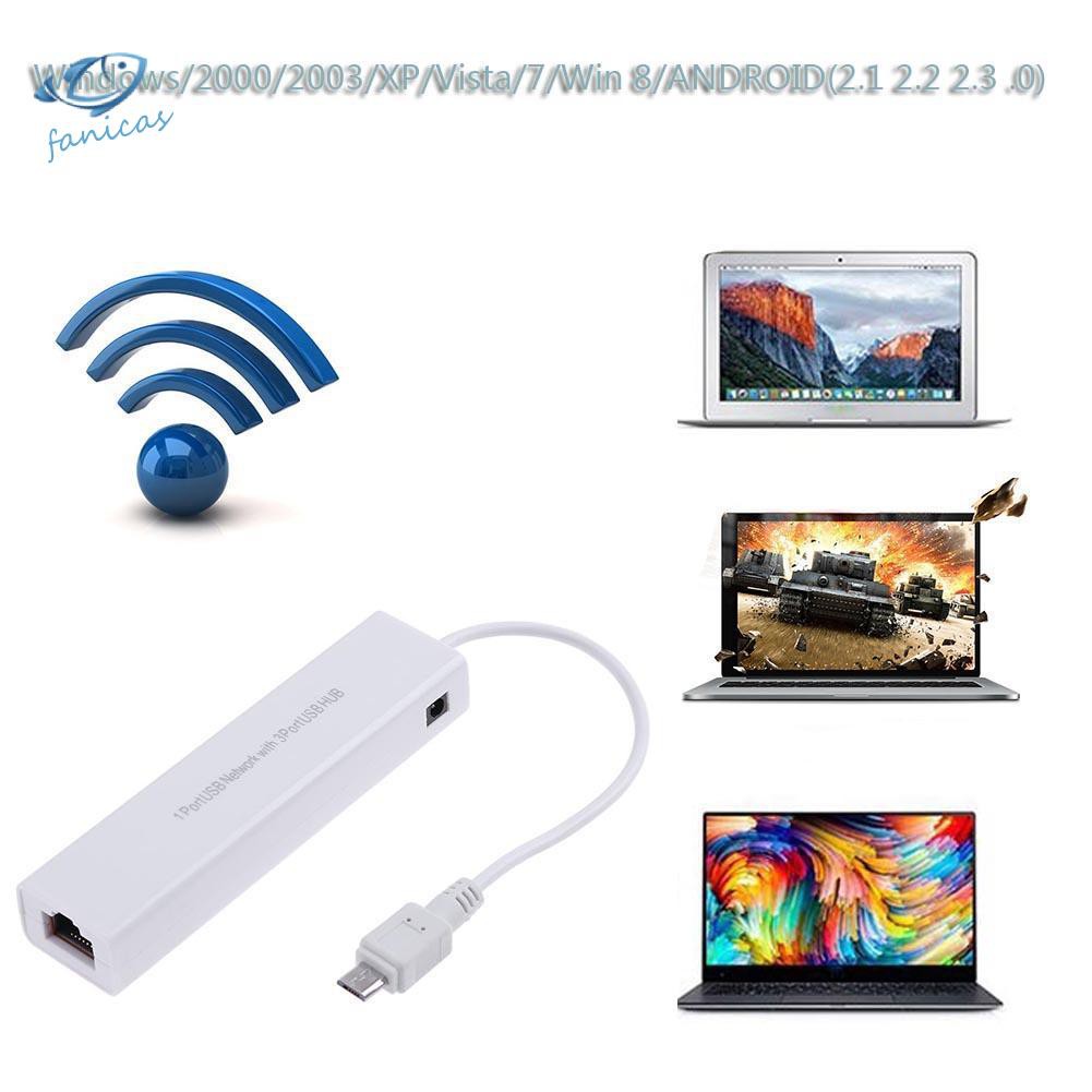 Bộ Chia 3 Cổng Usb 2.0 Hub 10 / 100mb Micro Usb Sang Rj45 Lan