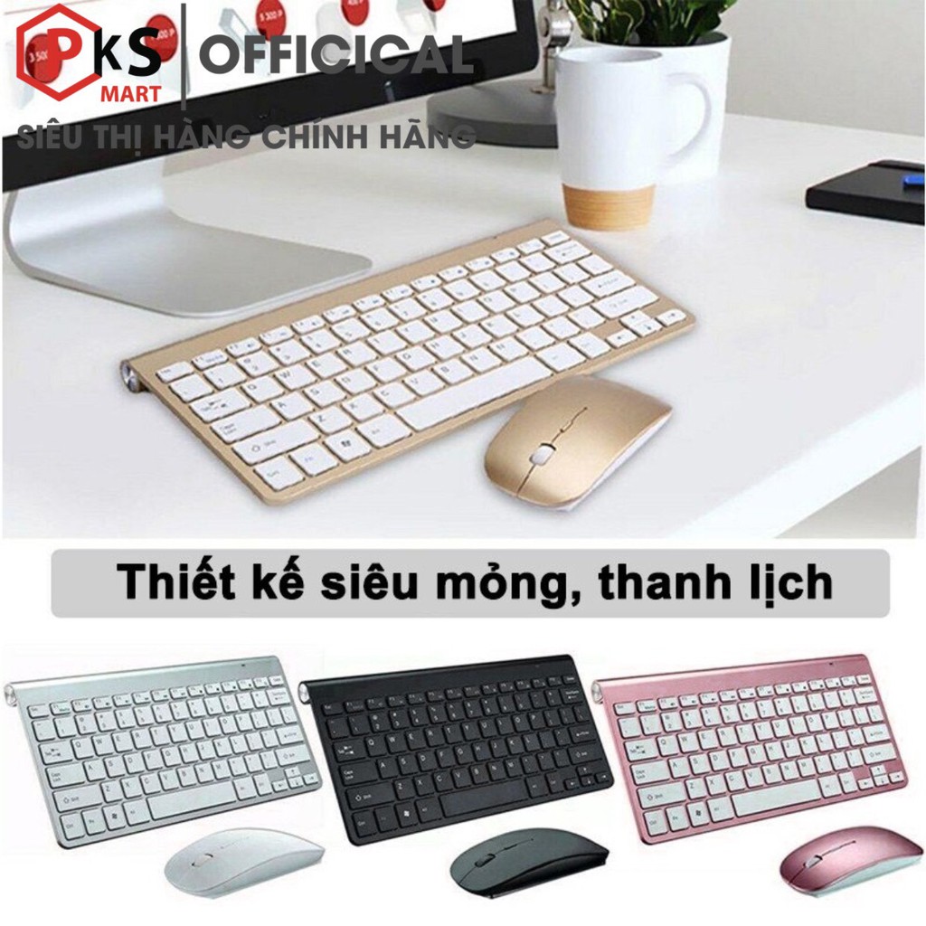 Bàn Phím và Chuột Không Dây K108 Kết Nối Qua Nano USB 2.4G Dùng Cho Laptop, Máy Tính PC, Smart TV Bạc Trắng Hồng Đen