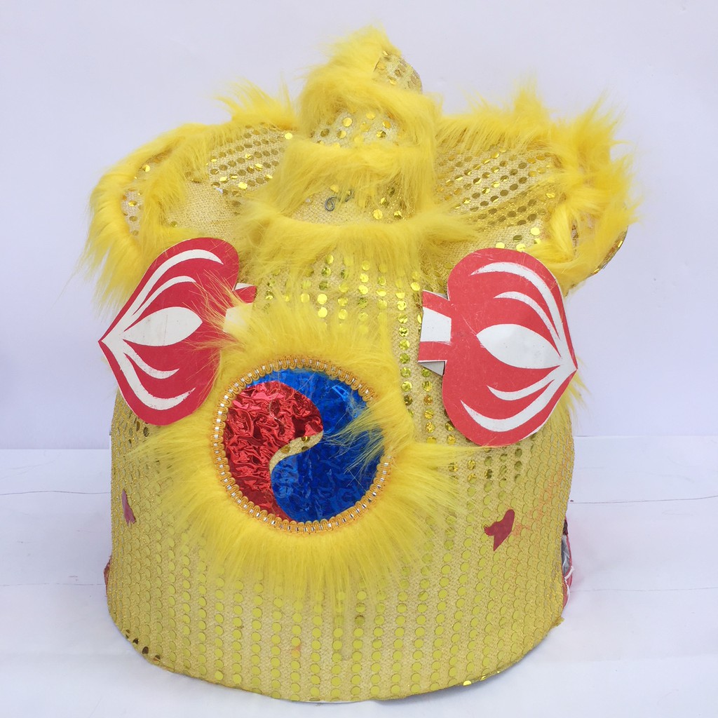 Đầu lân, đầu sư tử trung thu có đèn cỡ trung 40cm x 35cm x 35cm (màu vàng)