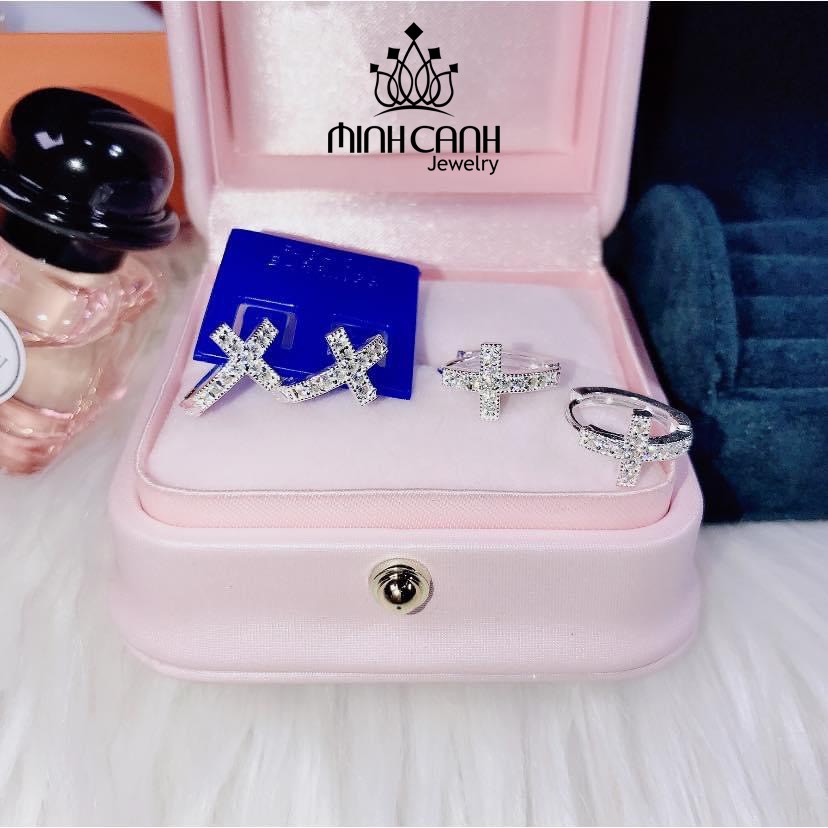 Bông Tai Bạc Dấu Cộng Khóa Bấm - Minh Canh Jewelry