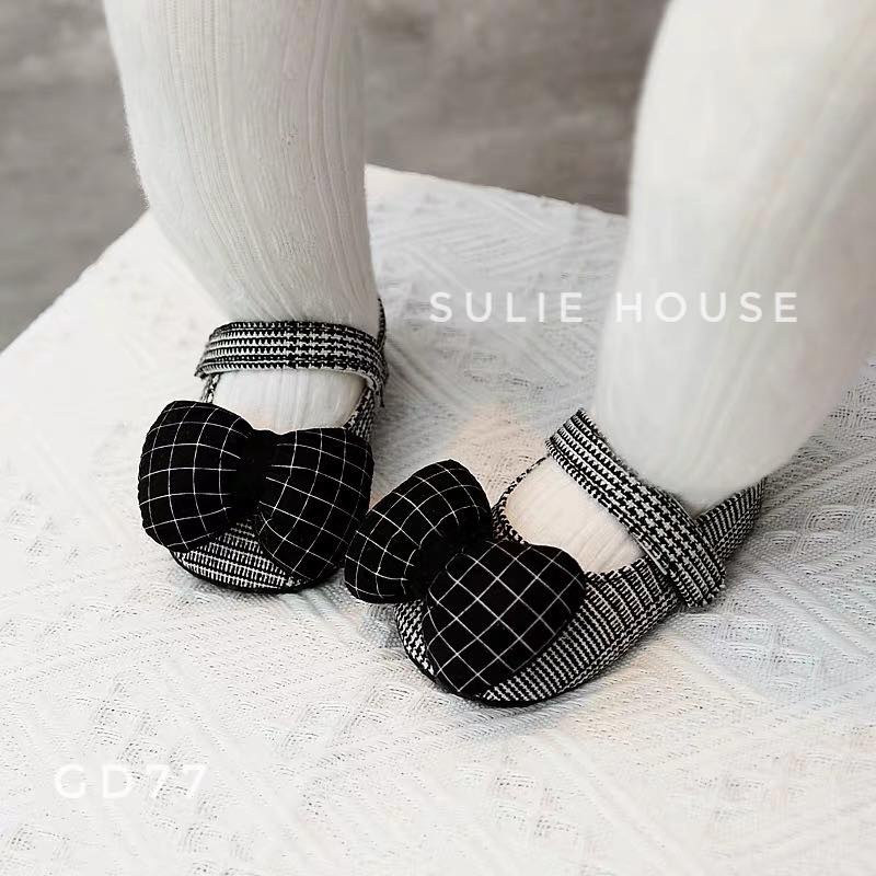 Giày búp bê kẻ đính nơ - GD77