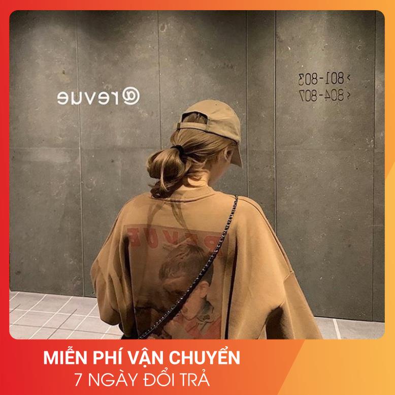 [Ảnh thật cuối] Áo Nỉ Nâu 24 April Nữ [FREESHIP]  Sweater form rộng tay bồng, revue hoodie in hình cá tính Ulzzang