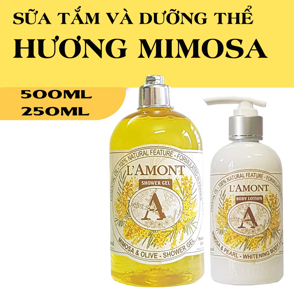 Combo Sữa Tắm Và Sữa Dưỡng Thể LAmont En Provence Hương Hoa Mimosa 500ml và 250ml