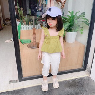 Set áo dây cánh tiên quần baggy trắng cho bé gái