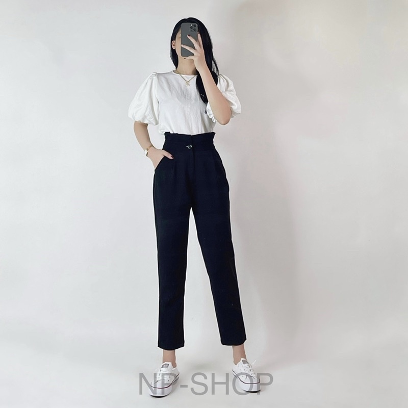 Quần baggy lưng cao NPSHOP, quần baggy dáng dài kiểu xếp ly chất tuyết mưa NPQUAN004