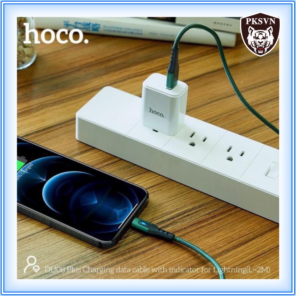 Cáp Sạc Hoco DU08 Chính Hãng Sạc nhanh 12w cho 13 promax trở xuống, Dây dù chống đứt, có Đèn LED dài 1M/2M -Bảo Hành 12T