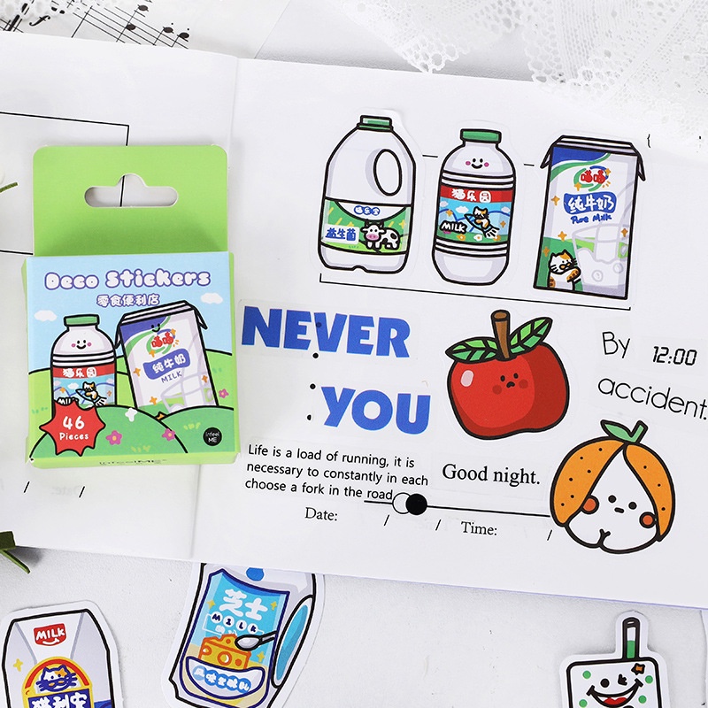 Sticker hộp 46 miếng dán - Gấu Nhỏ - Hộp nhãn dán trang trí sổ tay bullet journal - M446