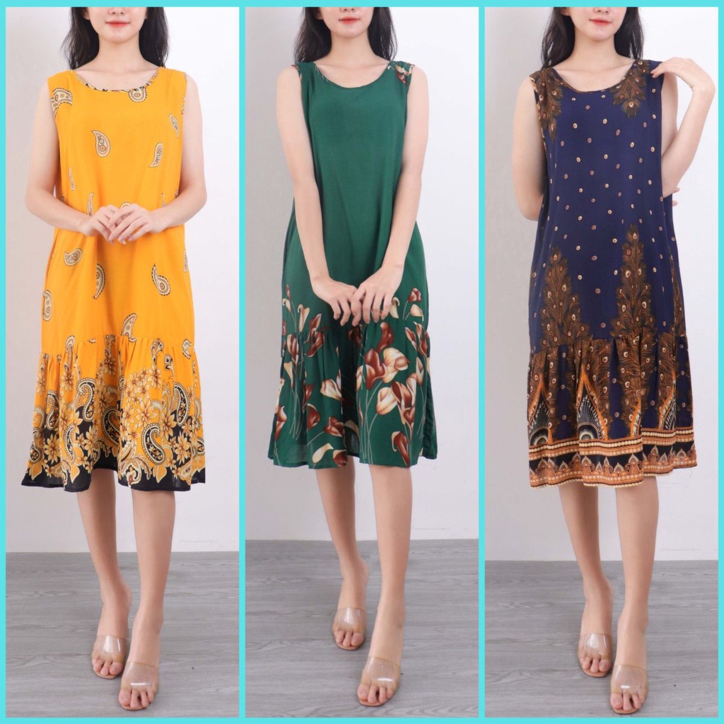 Đầm ngủ mặc nhà maxi vải lanh thoáng mát mỏng - Váy trung niên cho mẹ mặc nhà trung niên ngủ, bầu Va021