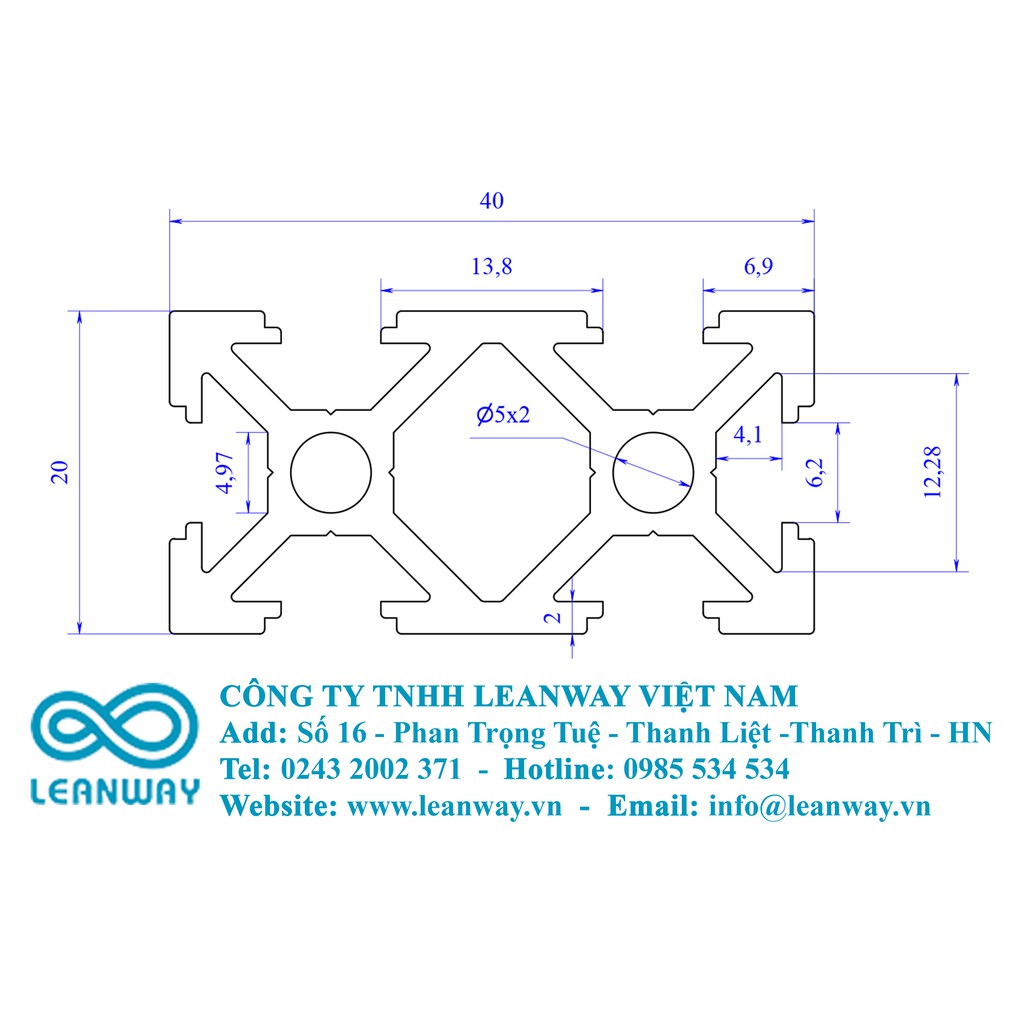 Nhôm định hình V - slot 20x40 (LWA-2040-0800-25) - Miễn phí cắt theo kích thước yêu cầu.