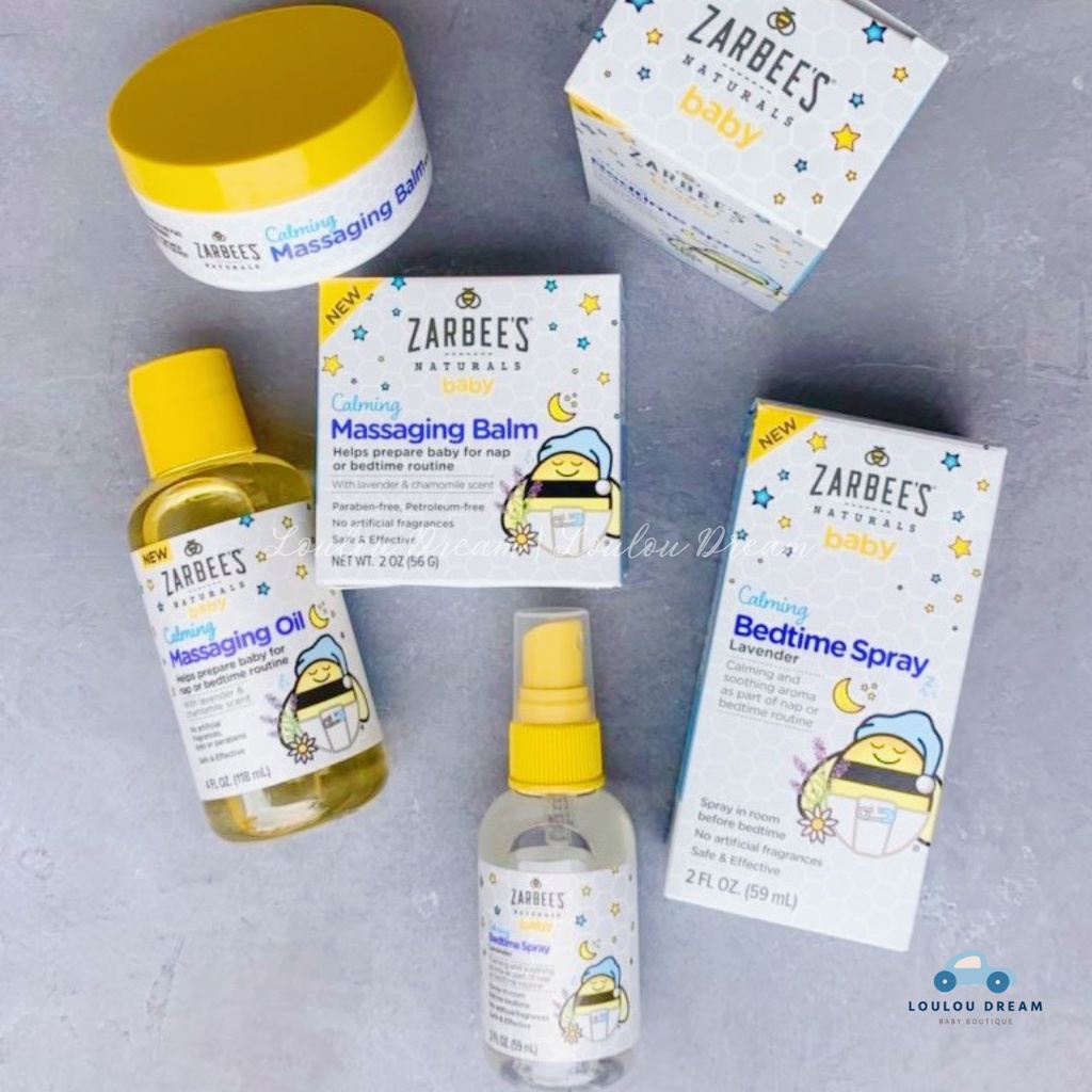 Xịt phòng giúp bé ngủ ngon và Dầu massage cho bé Zarbee's Naturals Baby - Calming Bedtime Spray/Massaging Oil