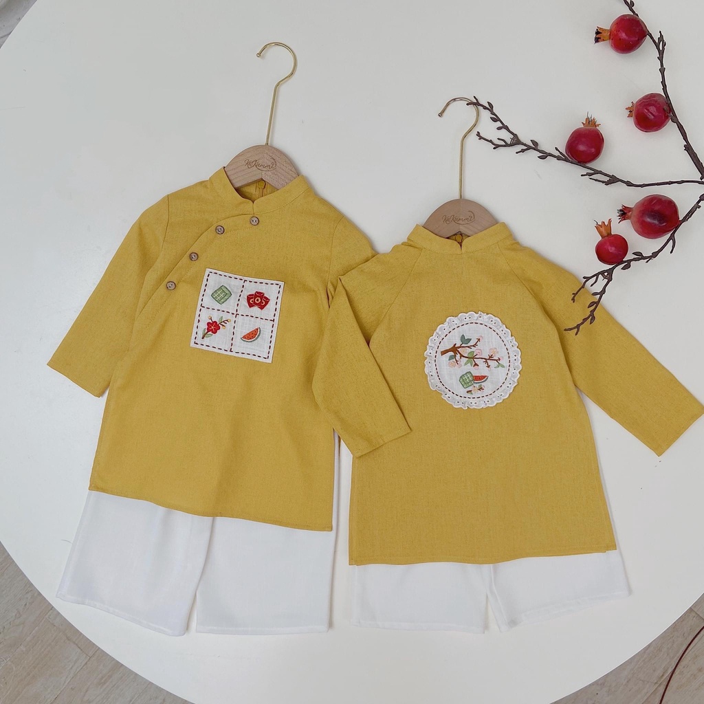 Áo Dài Cổ Truyền Tết Thêu Dành Cho Bé Trai Bé Gái - AD11