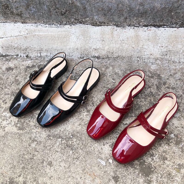 FREESHIP Hot giày bệt mũi vuông da bóng hai quai ngang VA01 form nhỏ | BigBuy360 - bigbuy360.vn