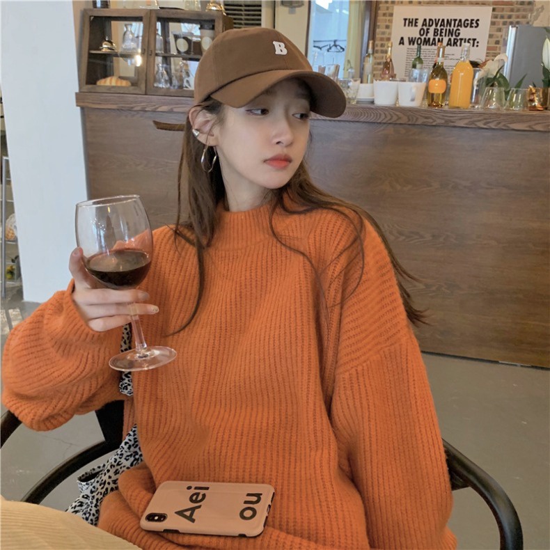 Áo Sweater Dáng Rộng Dày Dặn Phong Cách Hàn Quốc Thời Trang Thu Đông Mới Cho Nữ