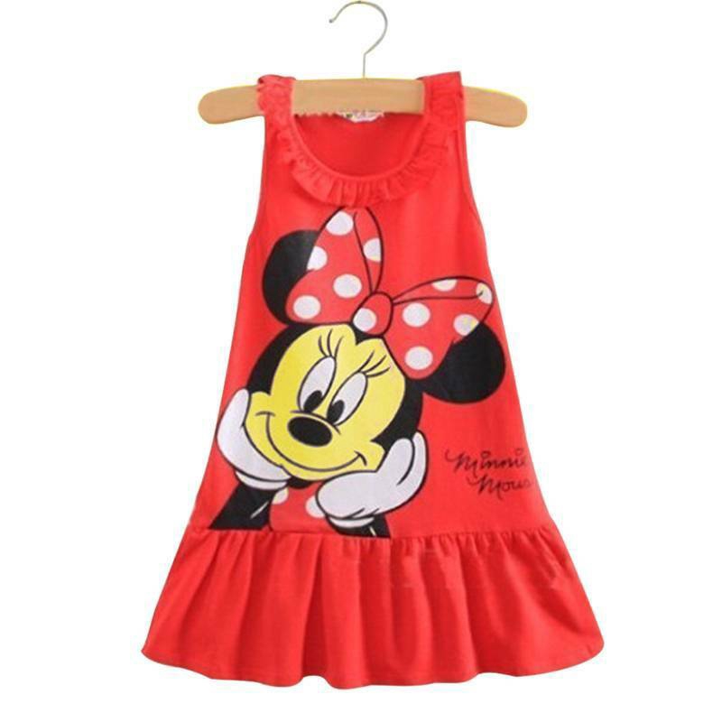 Váy Không Tay Cô Gái Đầm maxi sát nách in họa tiết chuột Minnie đáng yêu cho bé gái