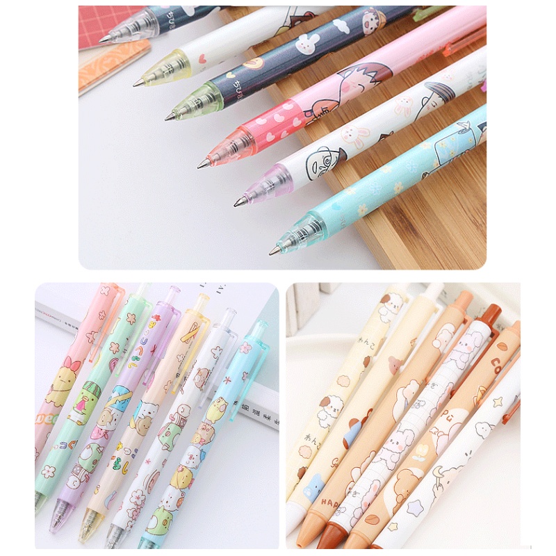 Set 6 Bút Mực Nước Ngòi 0.5mm Họa Tiết Hoạt Hình