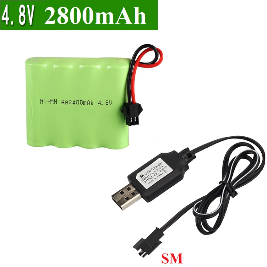 Bộ pin và cáp sạc 4.8v 2800mah cổng nối SM dùng cho xe mô hình ô tô điều khiển