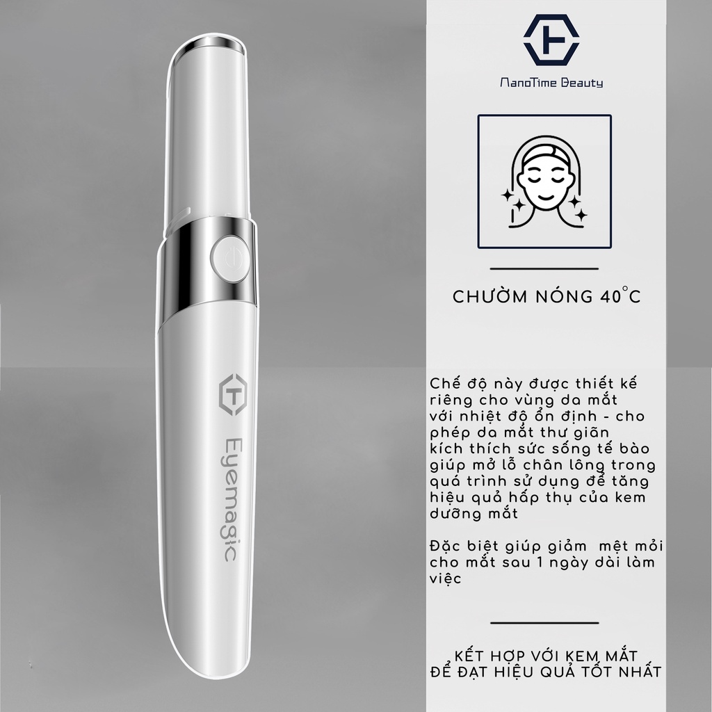 Máy massage mắt giảm quầng thâm, trẻ hoá da NanoTime F52E HT Beauty, bổ xung ION, ánh sáng Photon xanh đỏ