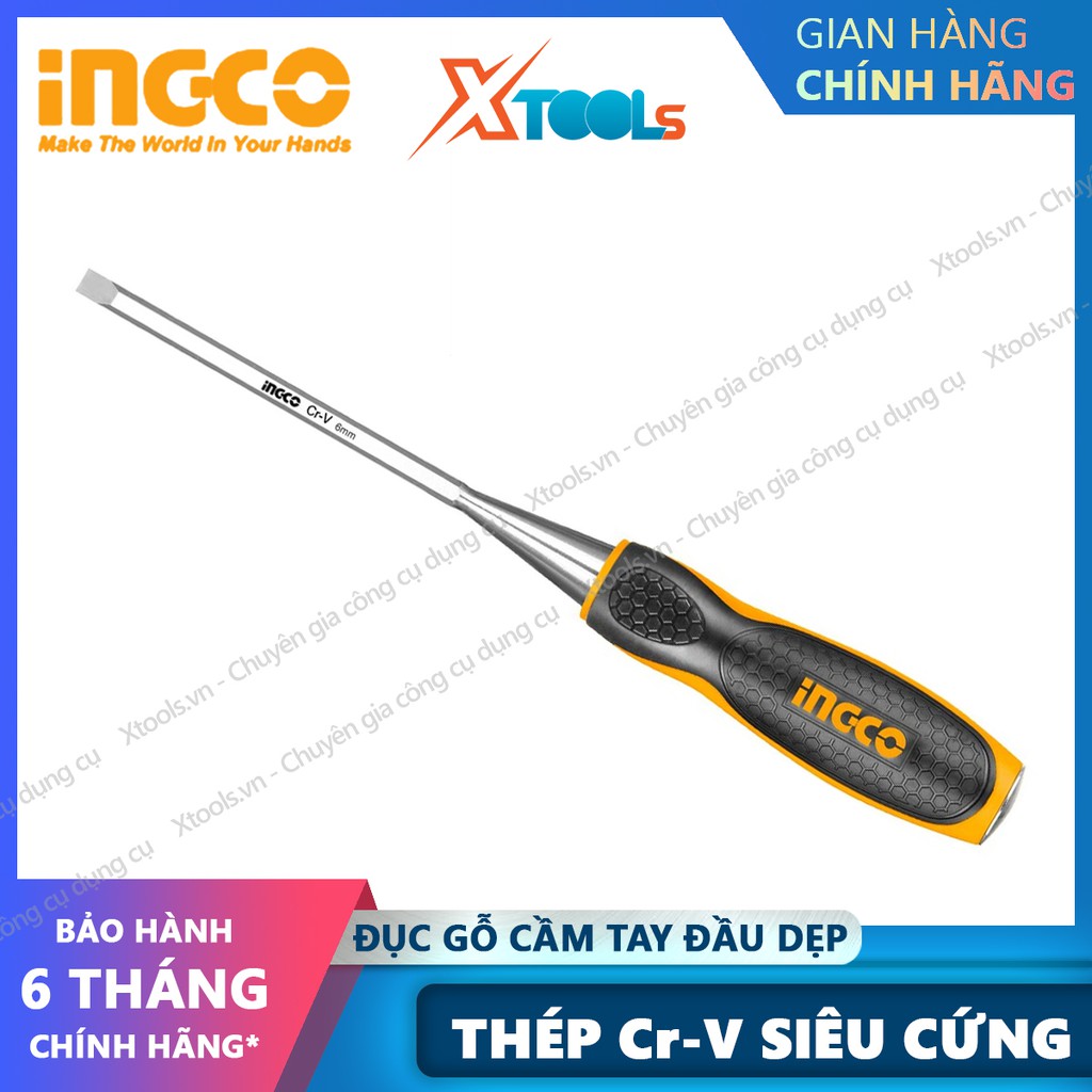 Đục gỗ cầm tay đầu dẹp INGCO đủ kích cỡ thép Cr-V siêu cứng chống rỉ sét điêu khắc tiện gỗ đa năng chuyên dụng