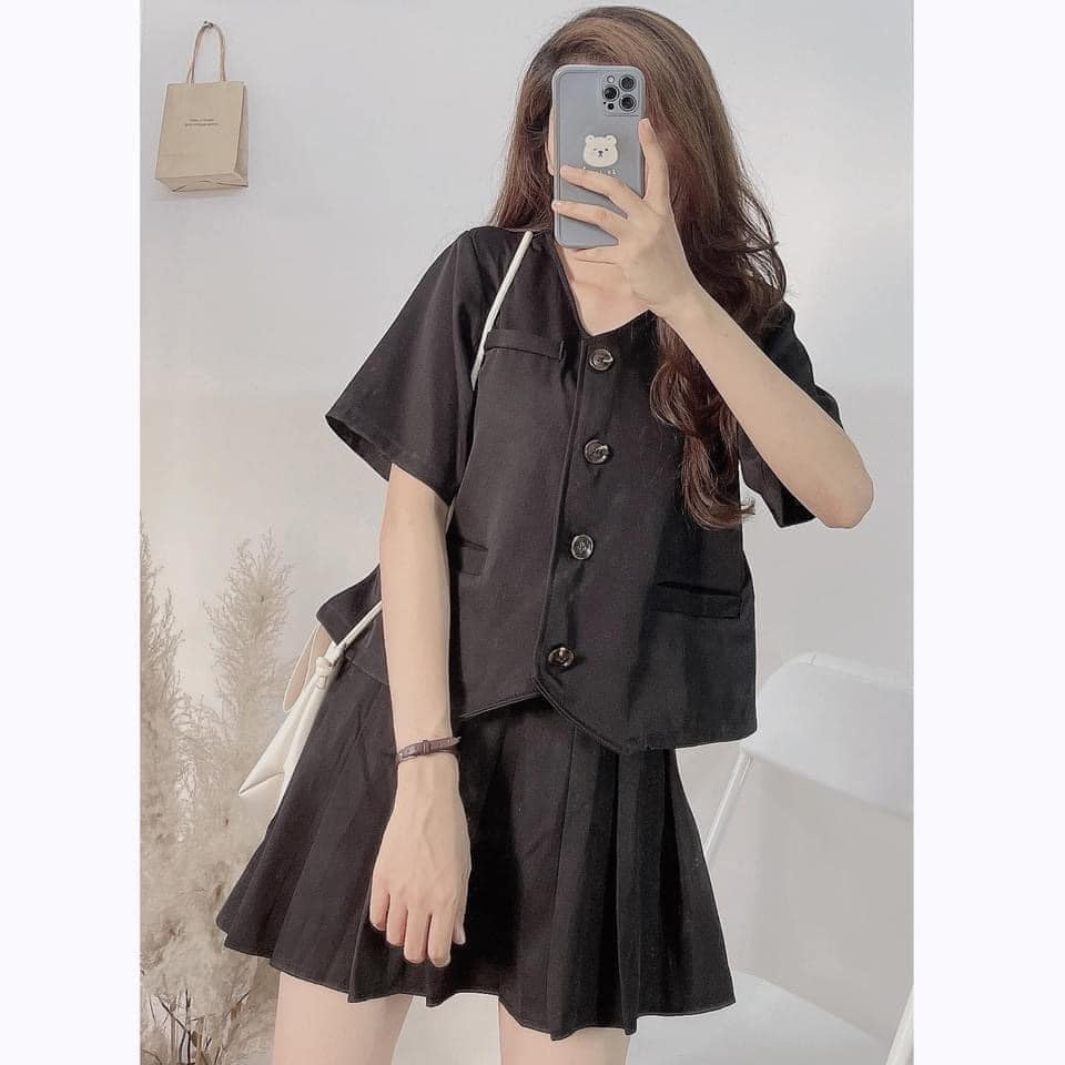 SET ÁO CỘC TAY + CHÂN VÁY XẾP LY