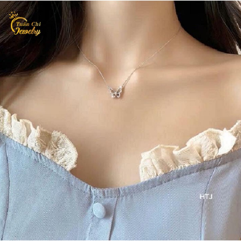 Dây Chuyền Bạc ⚡SALE SỐC⚡ Vòng Cổ Bạc Nữ Liền Mặt Họa Tiết Hình Con Bướm Dịu Dàng