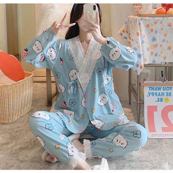 Đồ bộ bầu mặc nhà, Quần áo cho mẹ sau sinh và cho con bú ti KIMONO hàng Quảng Châu thời trang mùa hè, thu đông Bigsize