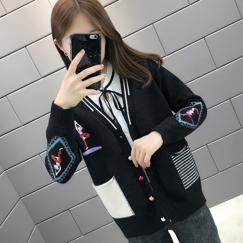Áo Len Phong Cách Hàn Quốc Áo Khoác Cardigan Dệt Kim Mặc Ngoài Thời Trang Rộng Rãi Cho Nữ