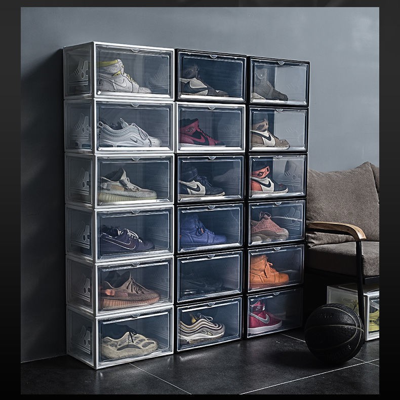 [lớn] Hộp đựng giày AJ bóng rổ bằng nhựa trong suốt tủ bụi và ô xi hóa thành