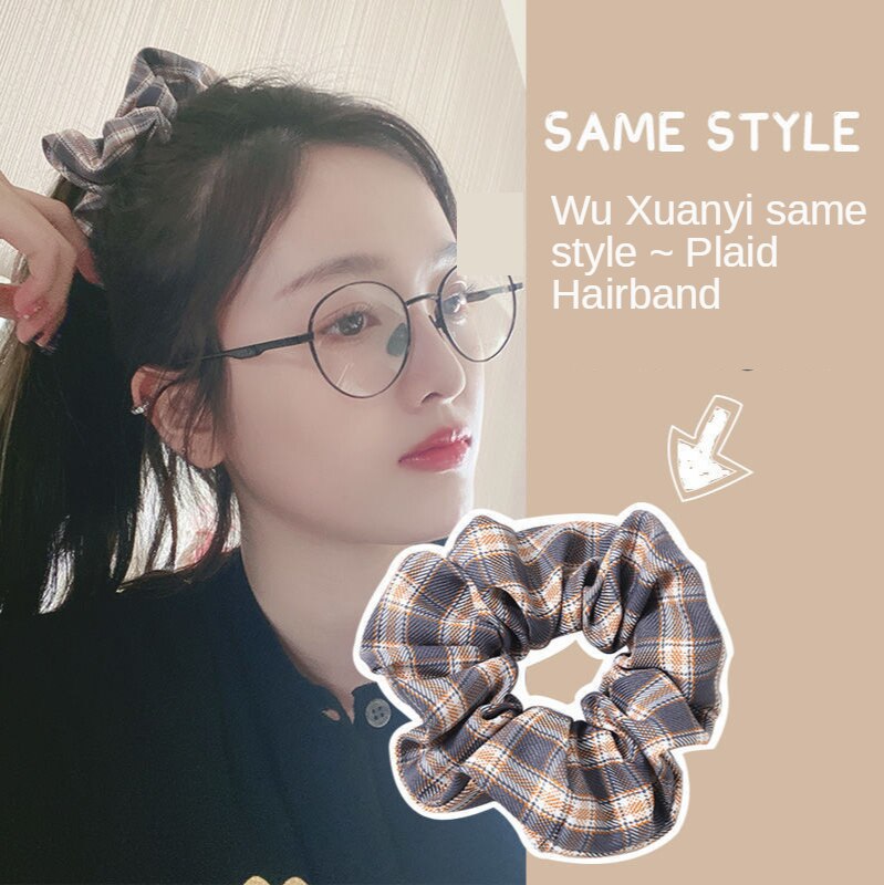 Forest Department Large Intestine Fat Intestine Hair Tie Hair Tie Head Rope Korea Ins Net Red Simple Cold Wind Sweet Fairy Girl Plaid Large Intestine Circle Hair Accessories