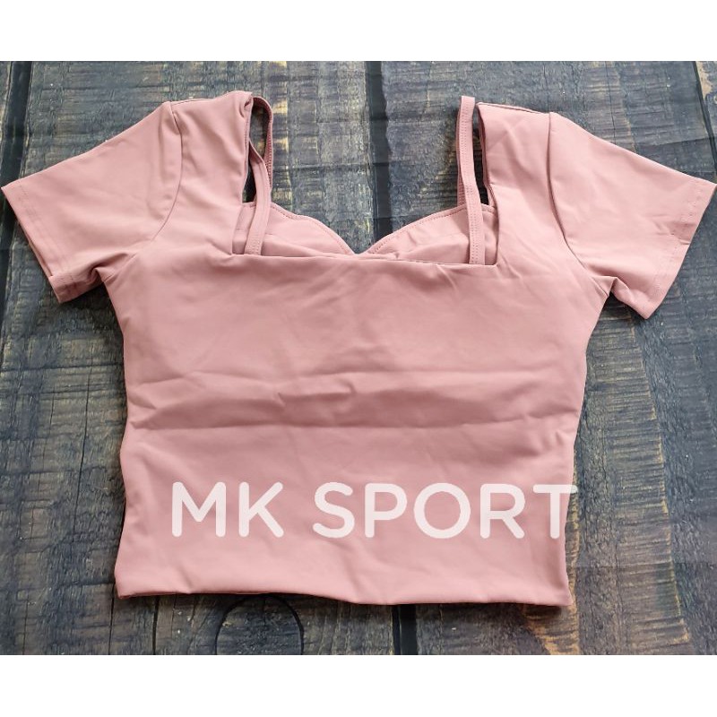 Áo Croptop tập gym ngắn tay 015 dây vai KMA có đệm ngực hàng nhập cao cấp