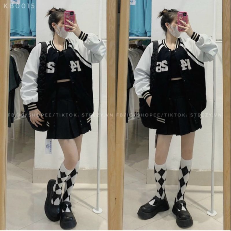 Khoác dù bomber unisex nam nữ tay phối