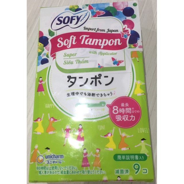 BVS tampon siêu thấm, Băng vệ sinh tampon dạng ống Sofy Soft Tampon Super Nhật Bản gói 9 miếng