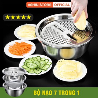 Bộ 3 Món Bào Nạo Rau Củ Kiêm Rổ Và Chậu Inox Cao Cấp Tiện Lợi